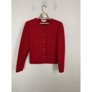 Deans of Scotland Sweater Womens Medium Red Felted Wool Cardigan Holiday VTG